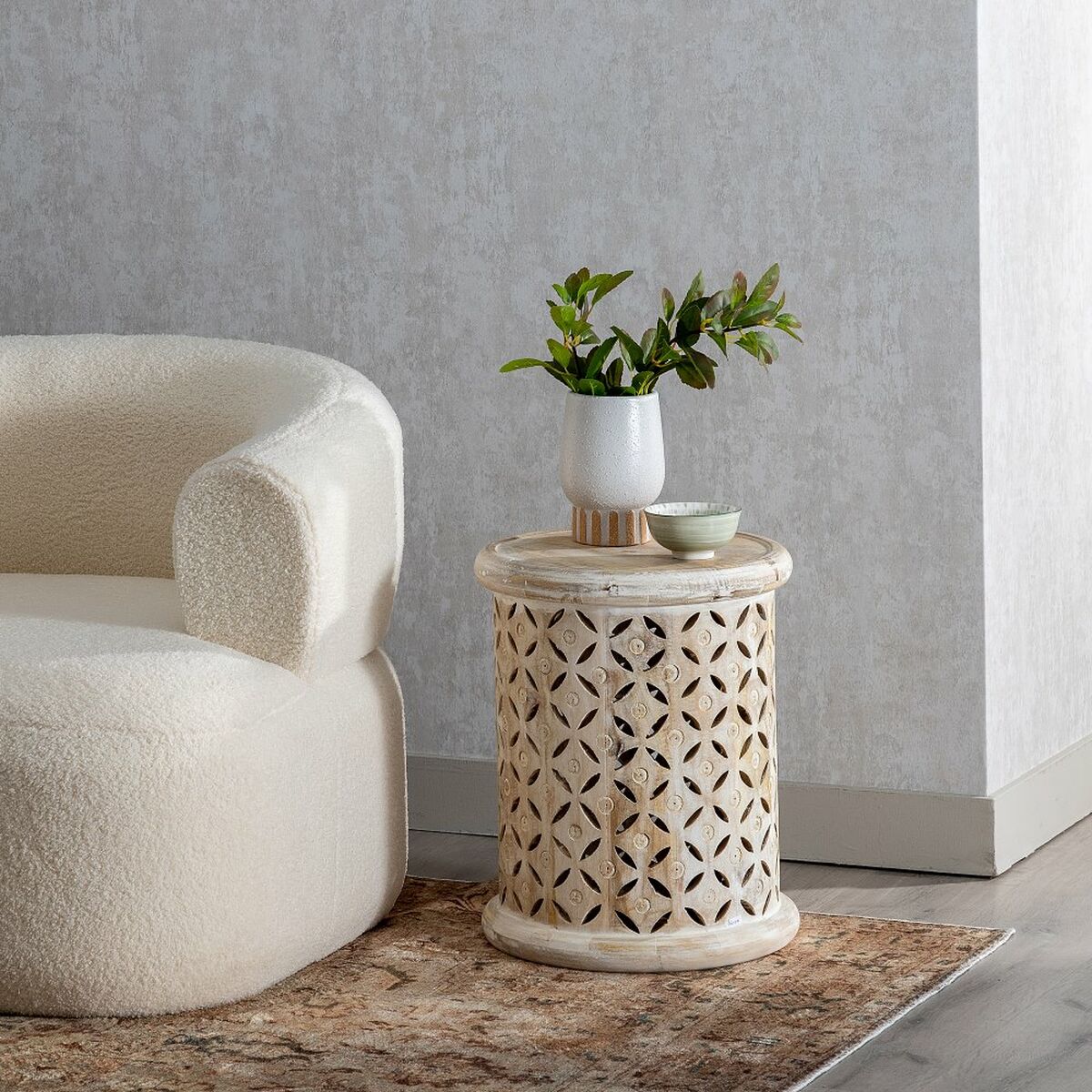 Table d'appoint 37 x 37 x 46,5 cm Blanc Bois de manguier